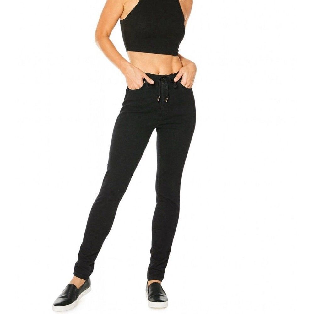 Juicy Couture NWT Women Size 14 Black Skinny Pants Elastic Drawstring Fall Chic